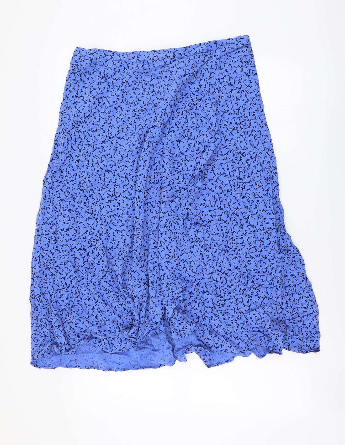 Marks and Spencer Womens Blue Floral Polyester A-Line Skirt Size 14 Zip