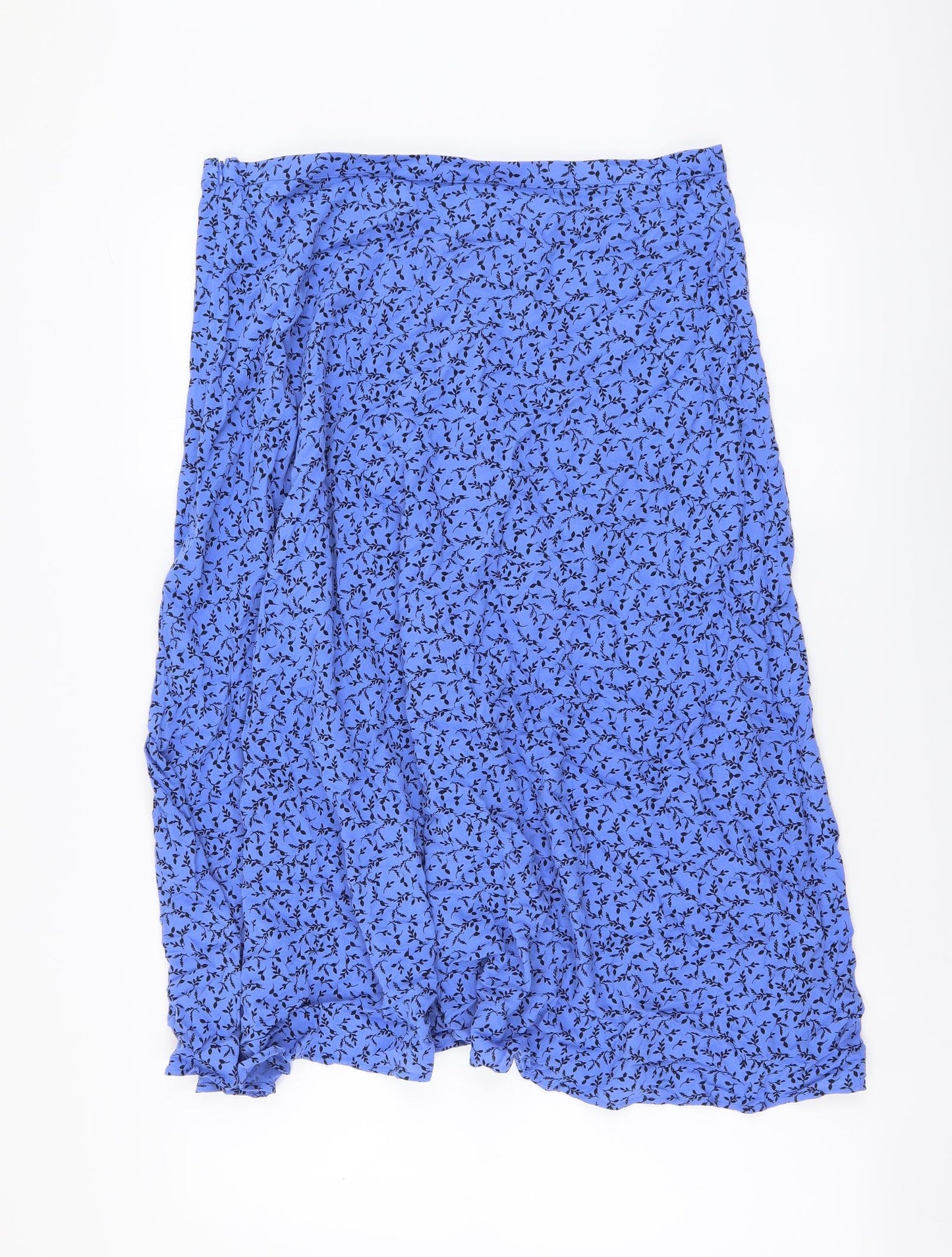Marks and Spencer Womens Blue Floral Polyester A-Line Skirt Size 14 Zip