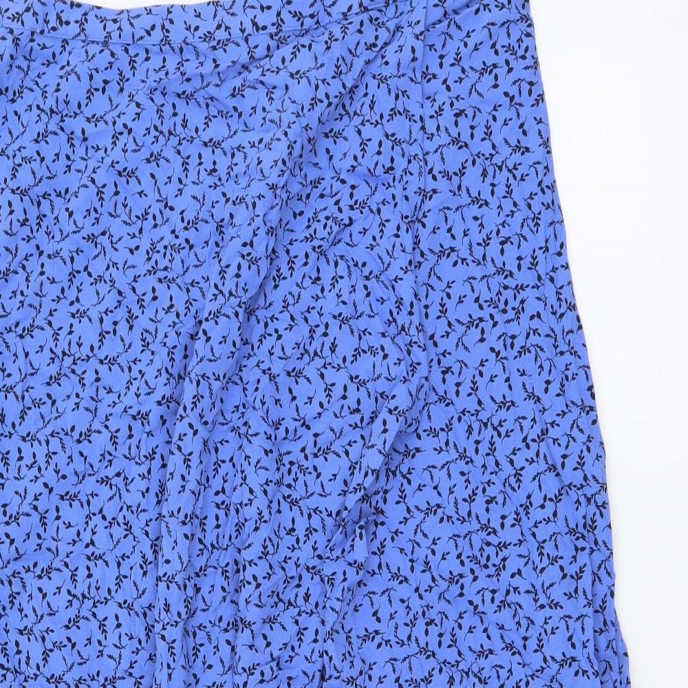 Marks and Spencer Womens Blue Floral Polyester A-Line Skirt Size 14 Zip