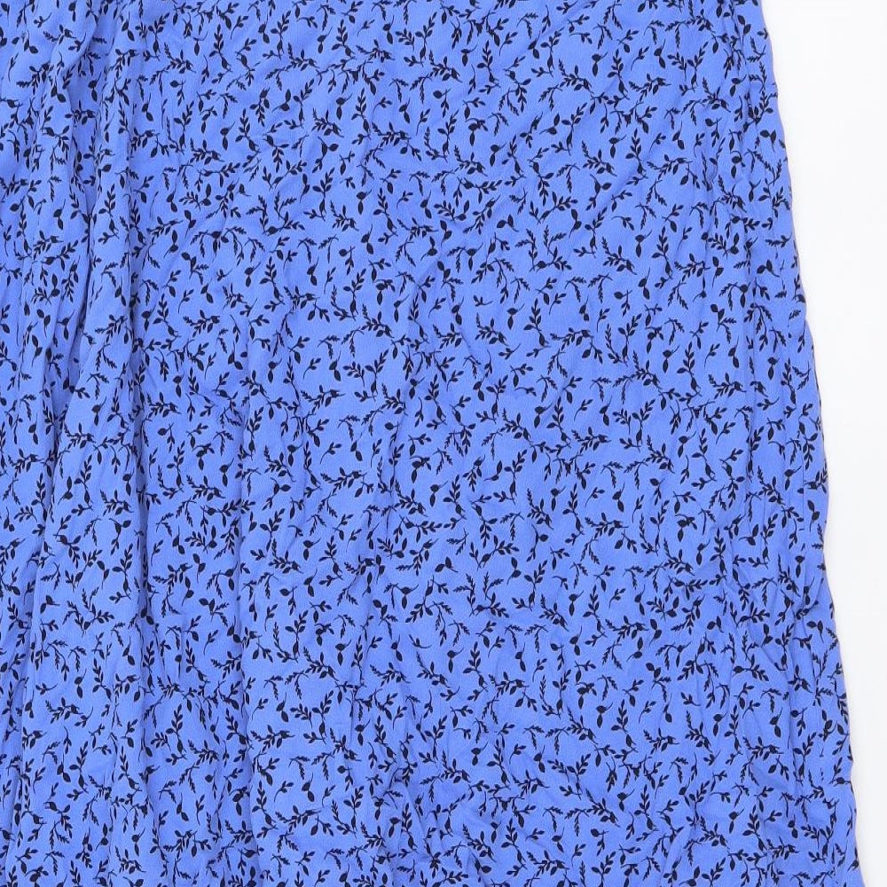 Marks and Spencer Womens Blue Floral Polyester A-Line Skirt Size 14 Zip