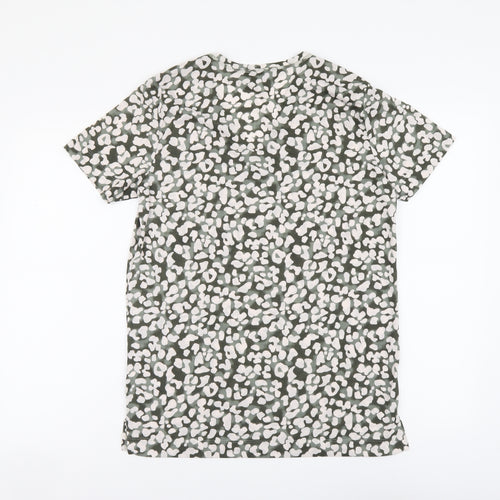 Marks and Spencer Womens Green Animal Print Polyester Basic T-Shirt Size 8 V-Neck - Leopard pattern
