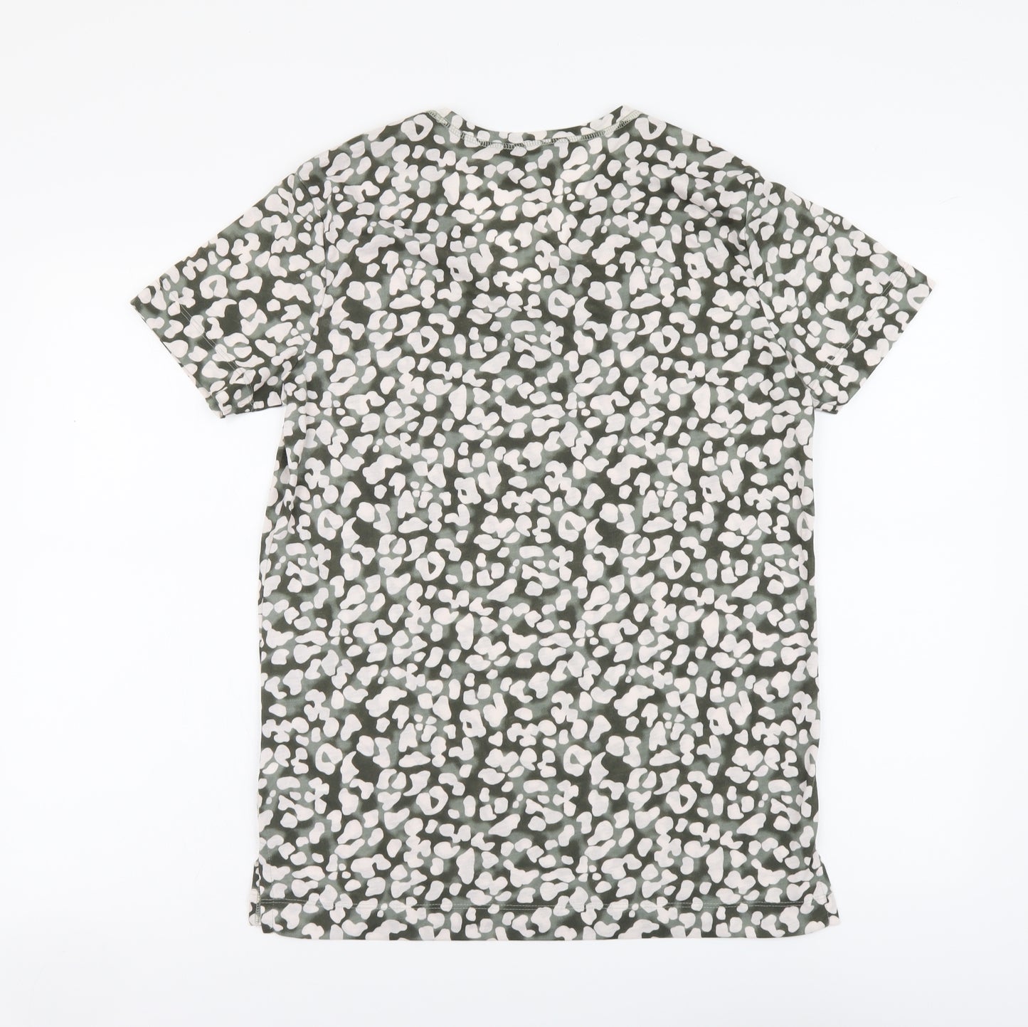 Marks and Spencer Womens Green Animal Print Polyester Basic T-Shirt Size 8 V-Neck - Leopard pattern