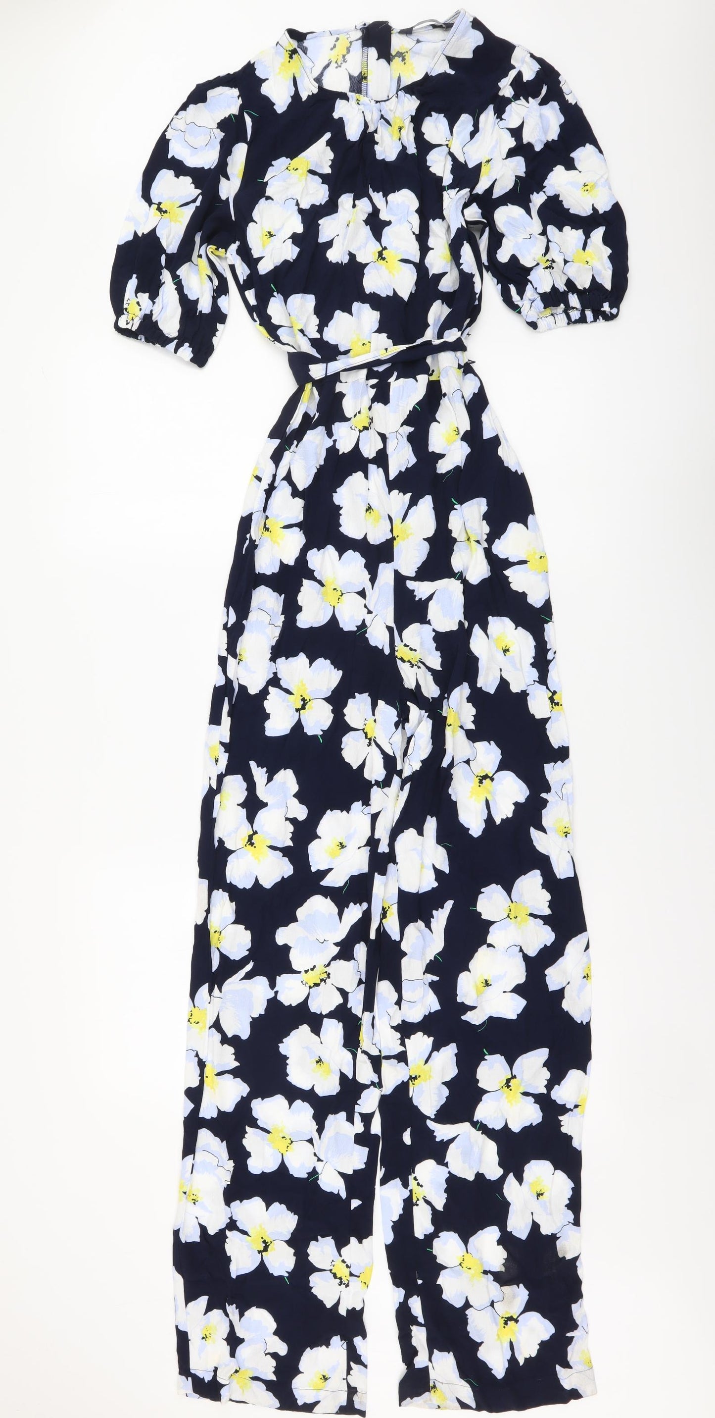 Marks and Spencer Womens Blue Floral Viscose Jumpsuit One-Piece Size 6 Zip