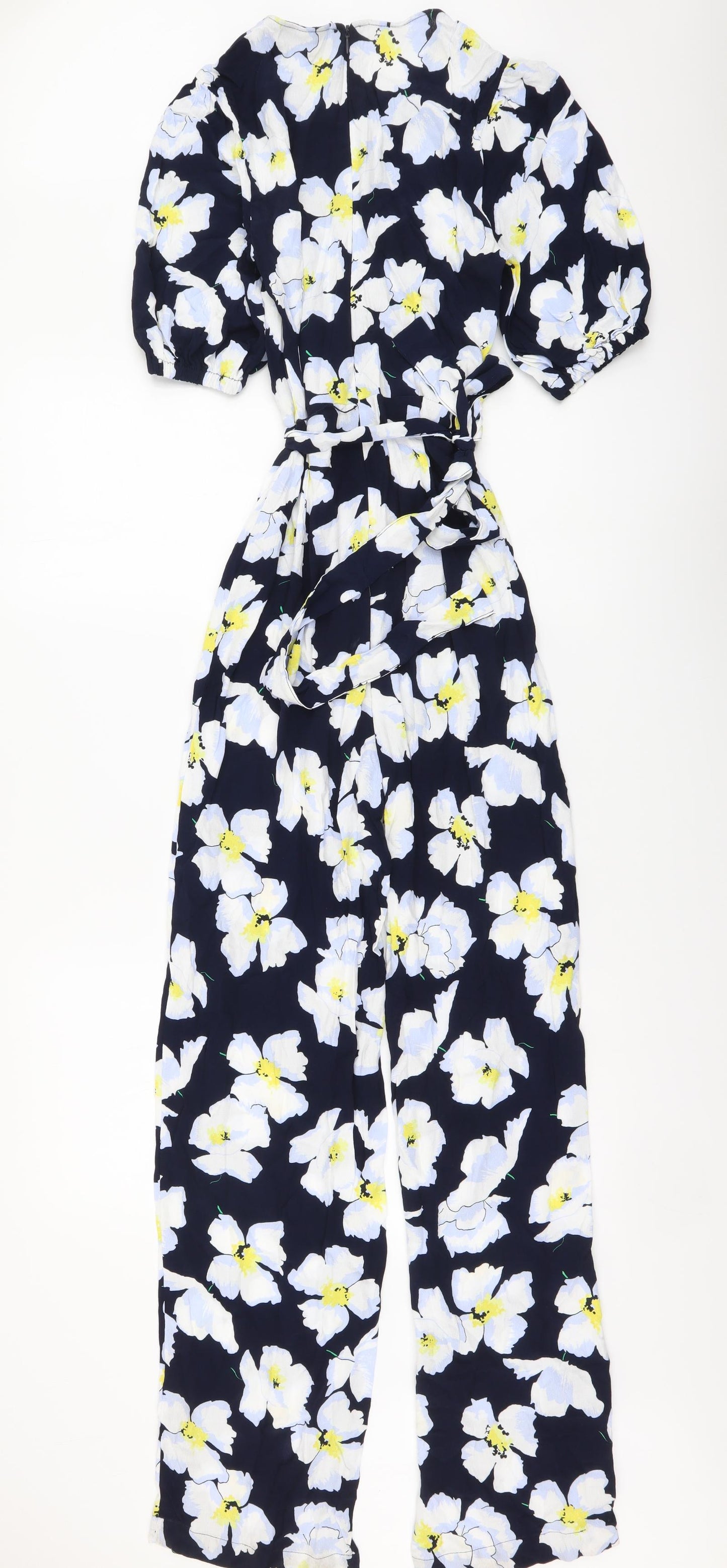 Marks and Spencer Womens Blue Floral Viscose Jumpsuit One-Piece Size 6 Zip