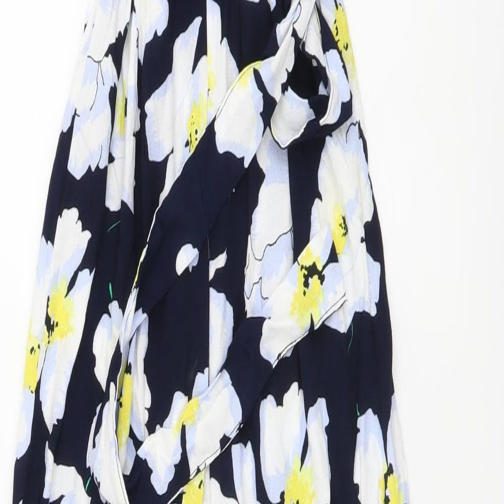 Marks and Spencer Womens Blue Floral Viscose Jumpsuit One-Piece Size 6 Zip
