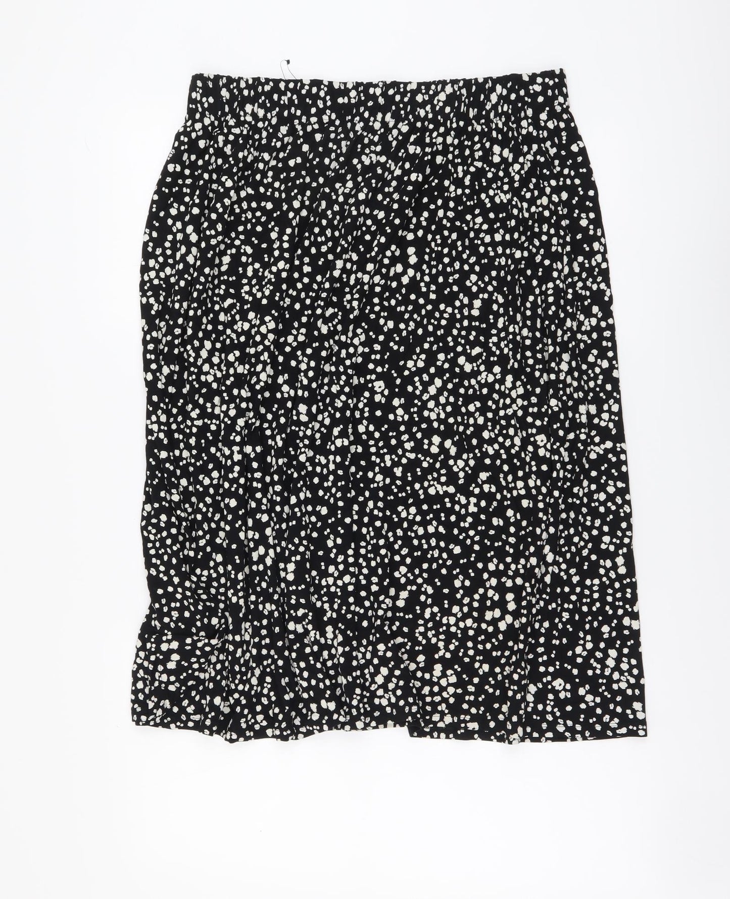 Marks and Spencer Womens Black Geometric Viscose A-Line Skirt Size 14 Drawstring