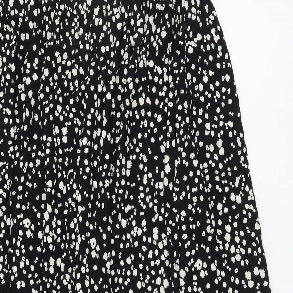 Marks and Spencer Womens Black Geometric Viscose A-Line Skirt Size 14 Drawstring