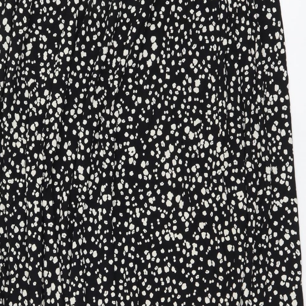 Marks and Spencer Womens Black Geometric Viscose A-Line Skirt Size 14 Drawstring