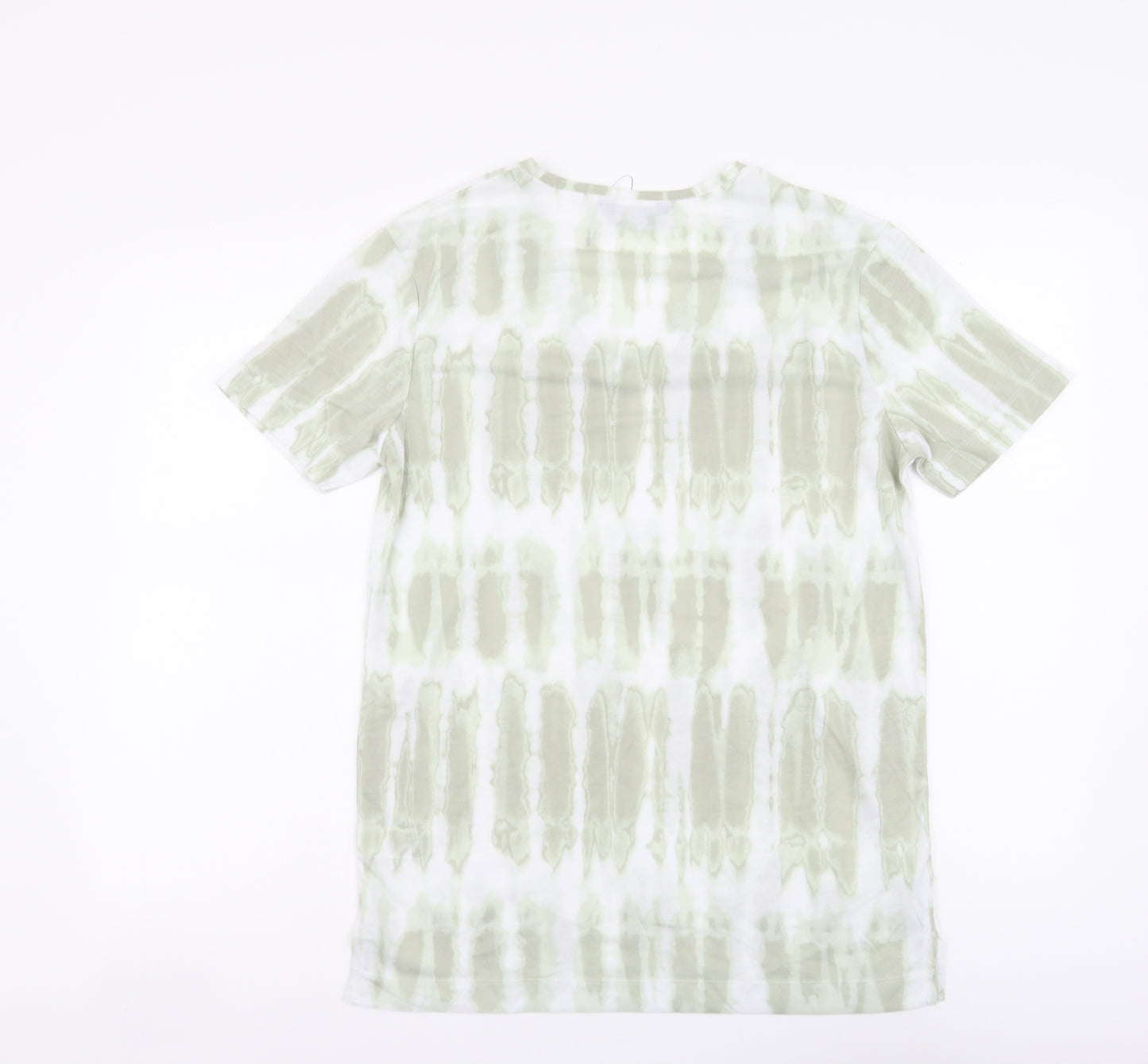 Marks and Spencer Womens Green Geometric Polyester Basic T-Shirt Size 8 V-Neck - Tie Dye