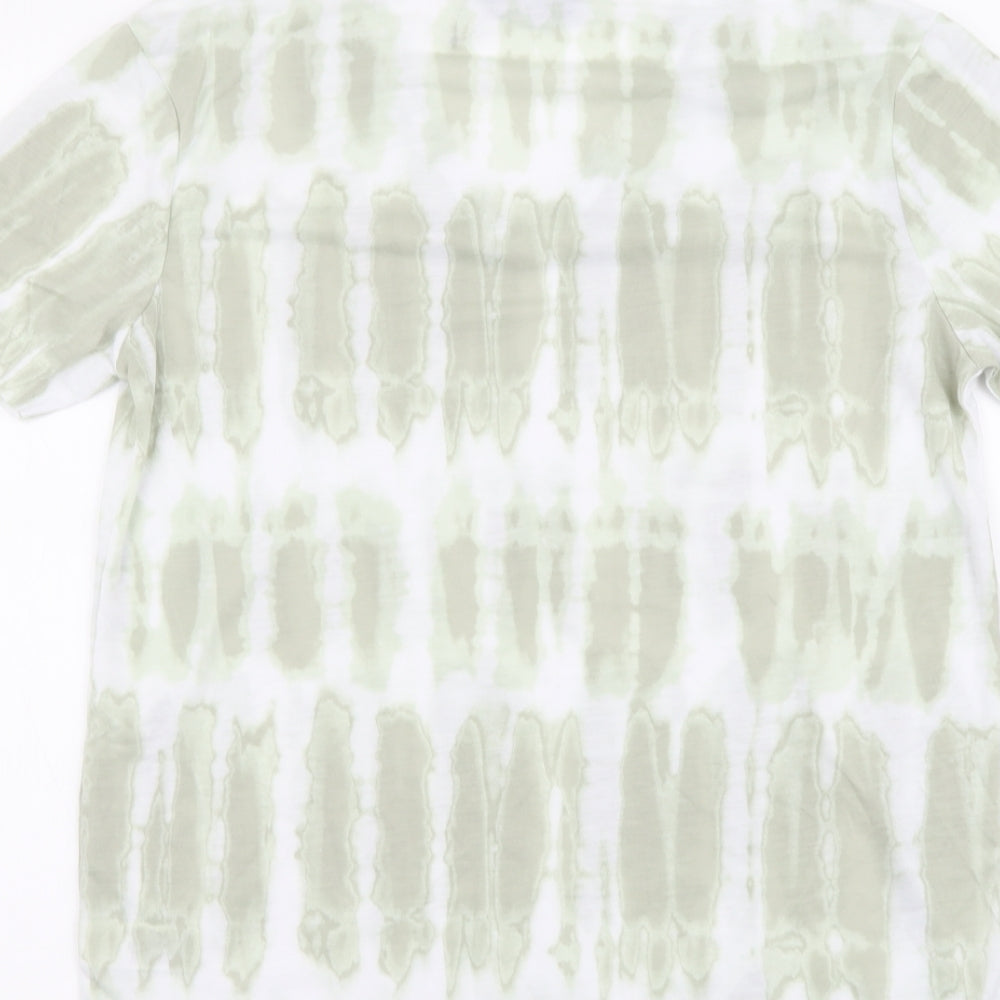 Marks and Spencer Womens Green Geometric Polyester Basic T-Shirt Size 8 V-Neck - Tie Dye