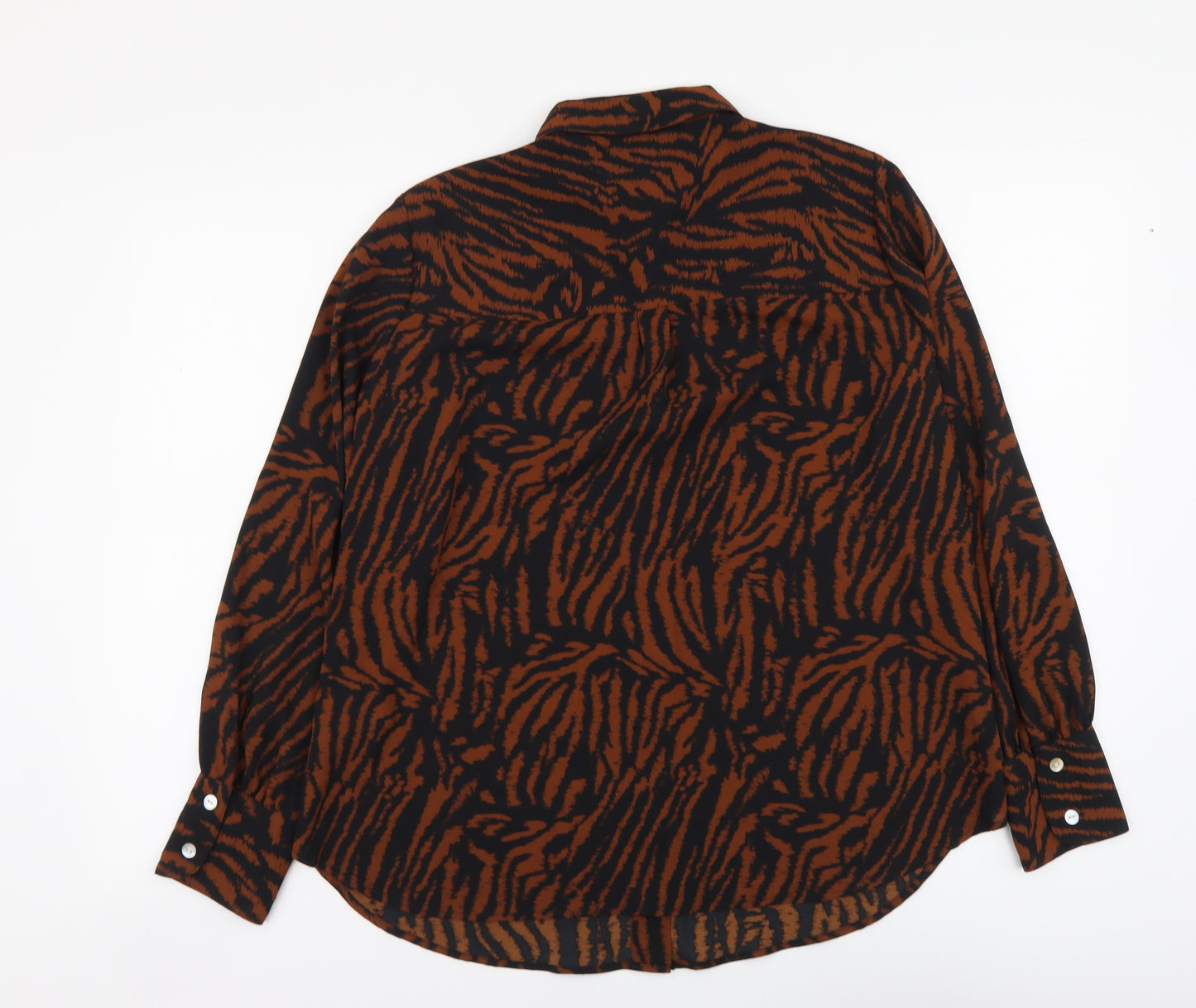 Marks and Spencer Womens Brown Animal Print Polyester Basic Button-Up Size 12 Collared - Zebra pattern