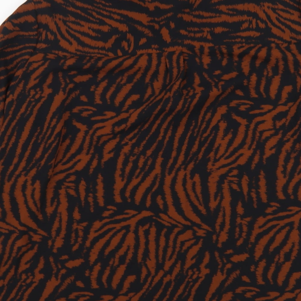 Marks and Spencer Womens Brown Animal Print Polyester Basic Button-Up Size 12 Collared - Zebra pattern