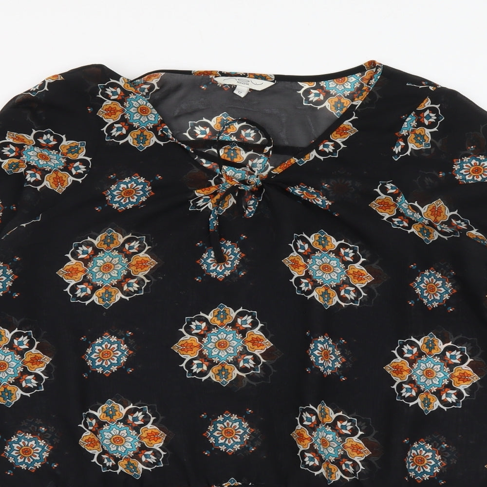 New Look Womens Beige Geometric Polyester Basic Blouse Size 12 V-Neck