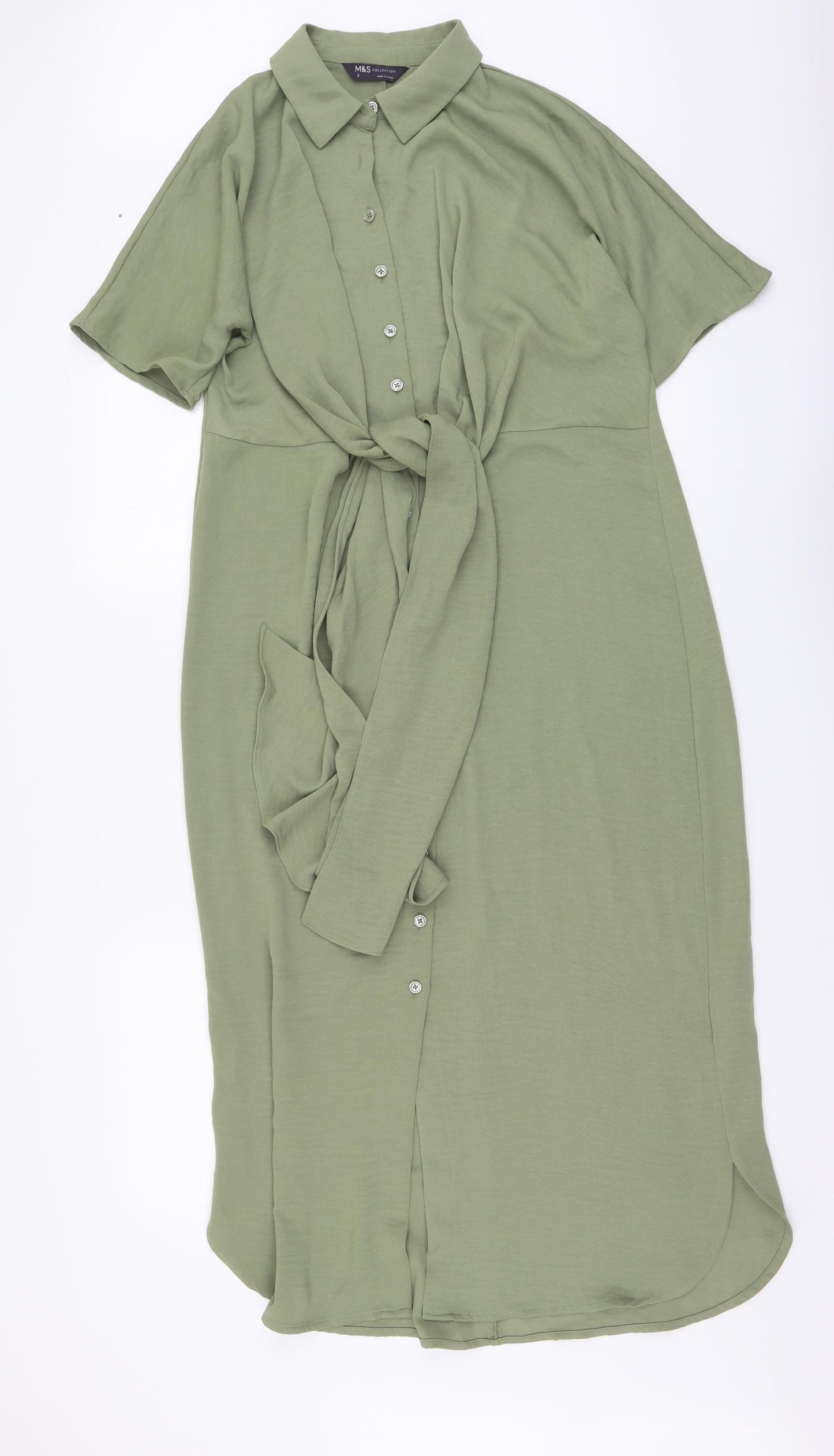 Marks and Spencer Womens Green Polyester A-Line Size 8 Collared Button
