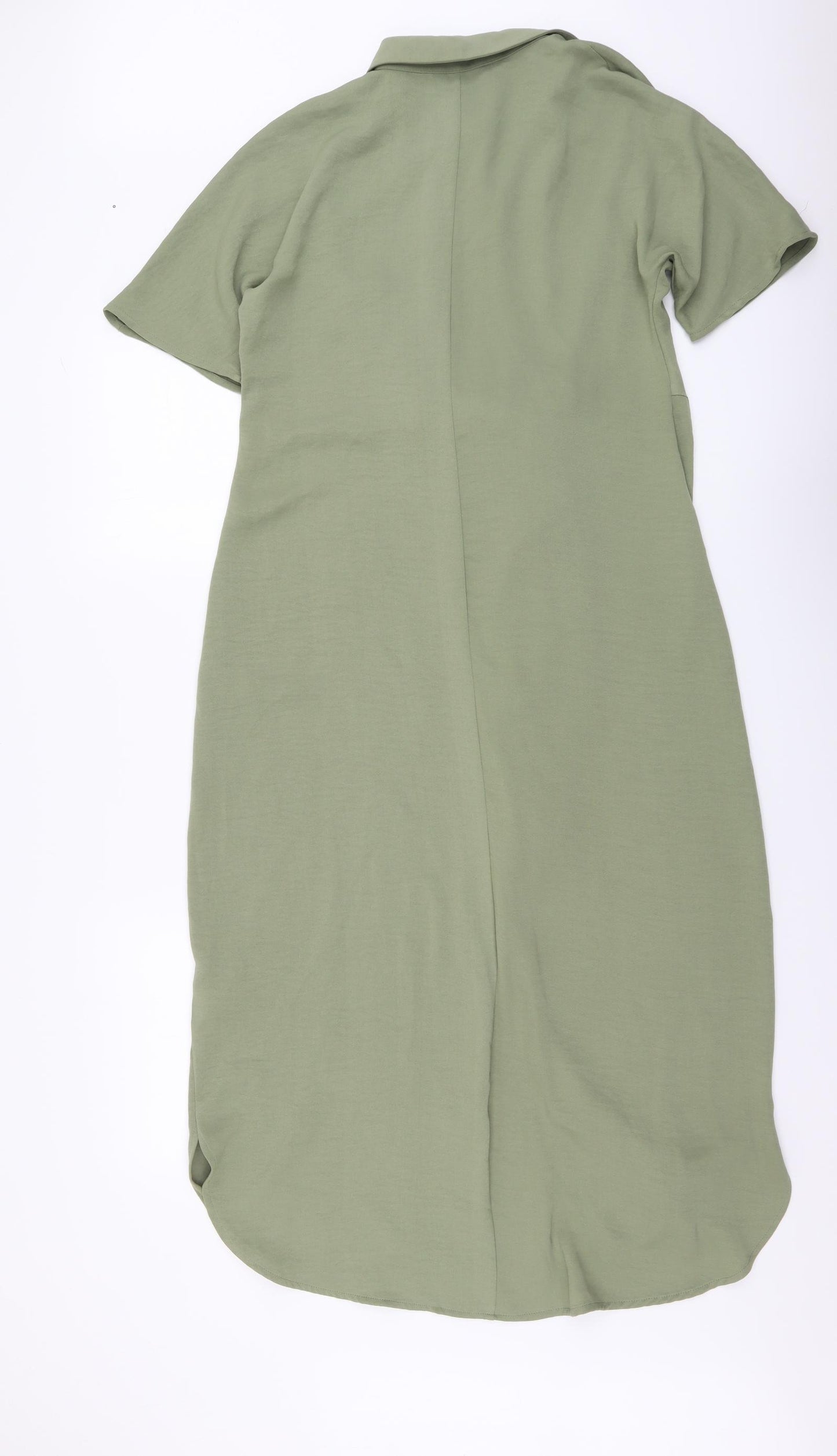 Marks and Spencer Womens Green Polyester A-Line Size 8 Collared Button