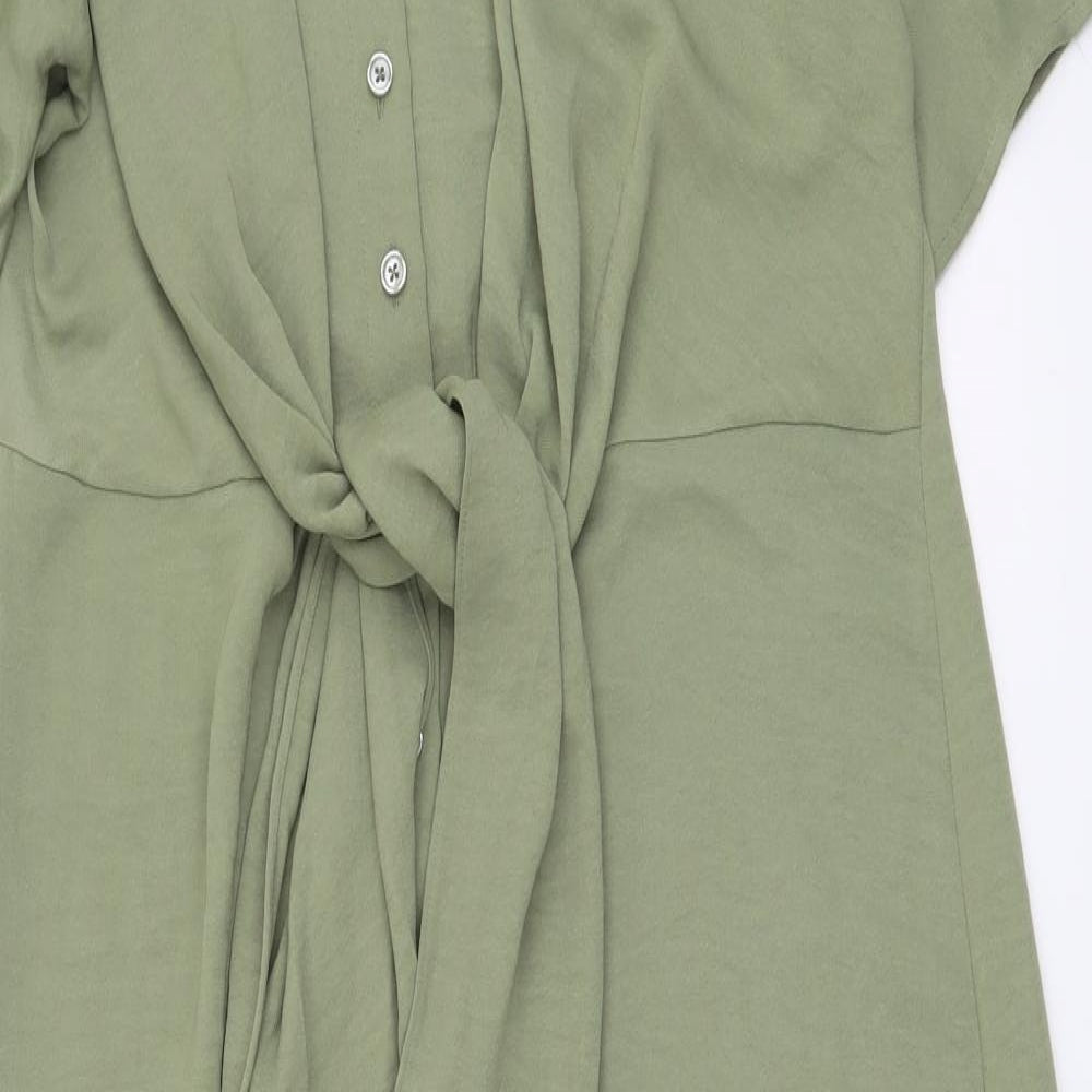 Marks and Spencer Womens Green Polyester A-Line Size 8 Collared Button