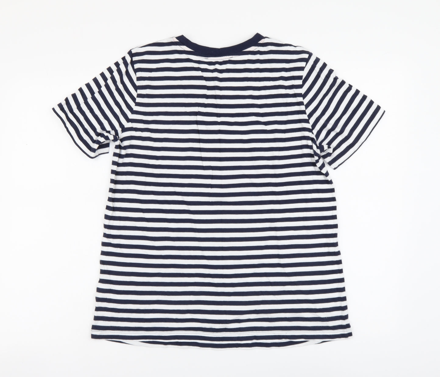 Marks and Spencer Womens Blue Striped Cotton Basic Polo Size 12 Round Neck - Loving London
