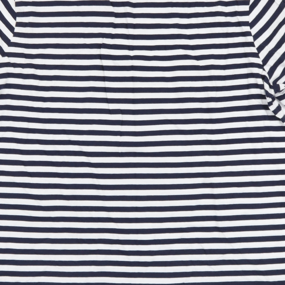 Marks and Spencer Womens Blue Striped Cotton Basic Polo Size 12 Round Neck - Loving London