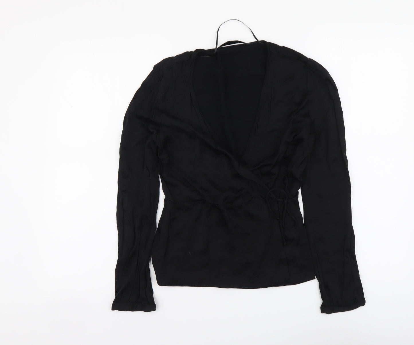 Zara Womens Black Polyester Basic Blouse Size S V-Neck