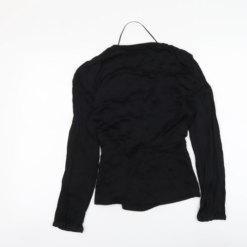 Zara Womens Black Polyester Basic Blouse Size S V-Neck