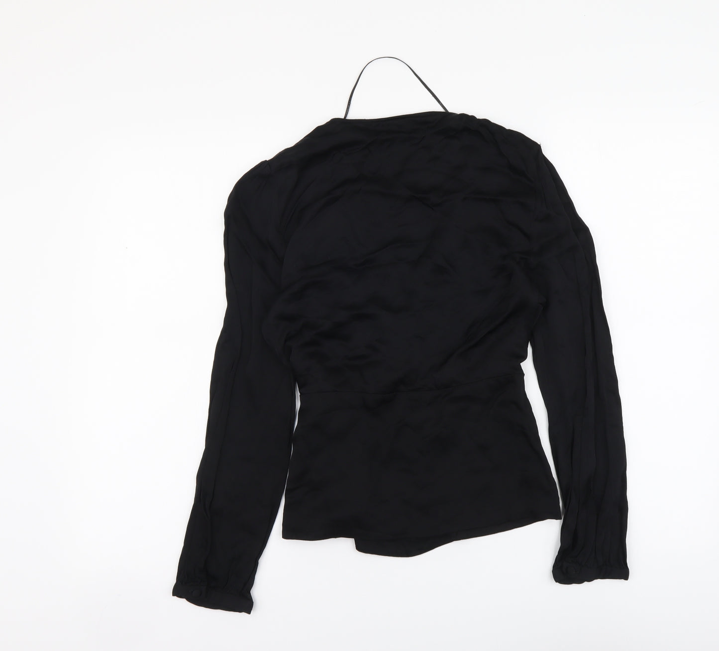 Zara Womens Black Polyester Basic Blouse Size S V-Neck