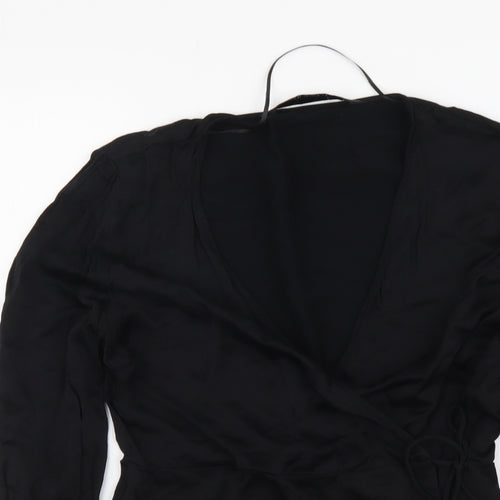 Zara Womens Black Polyester Basic Blouse Size S V-Neck