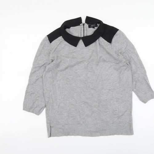 Papaya Womens Grey Collared Viscose Pullover Jumper Size 14