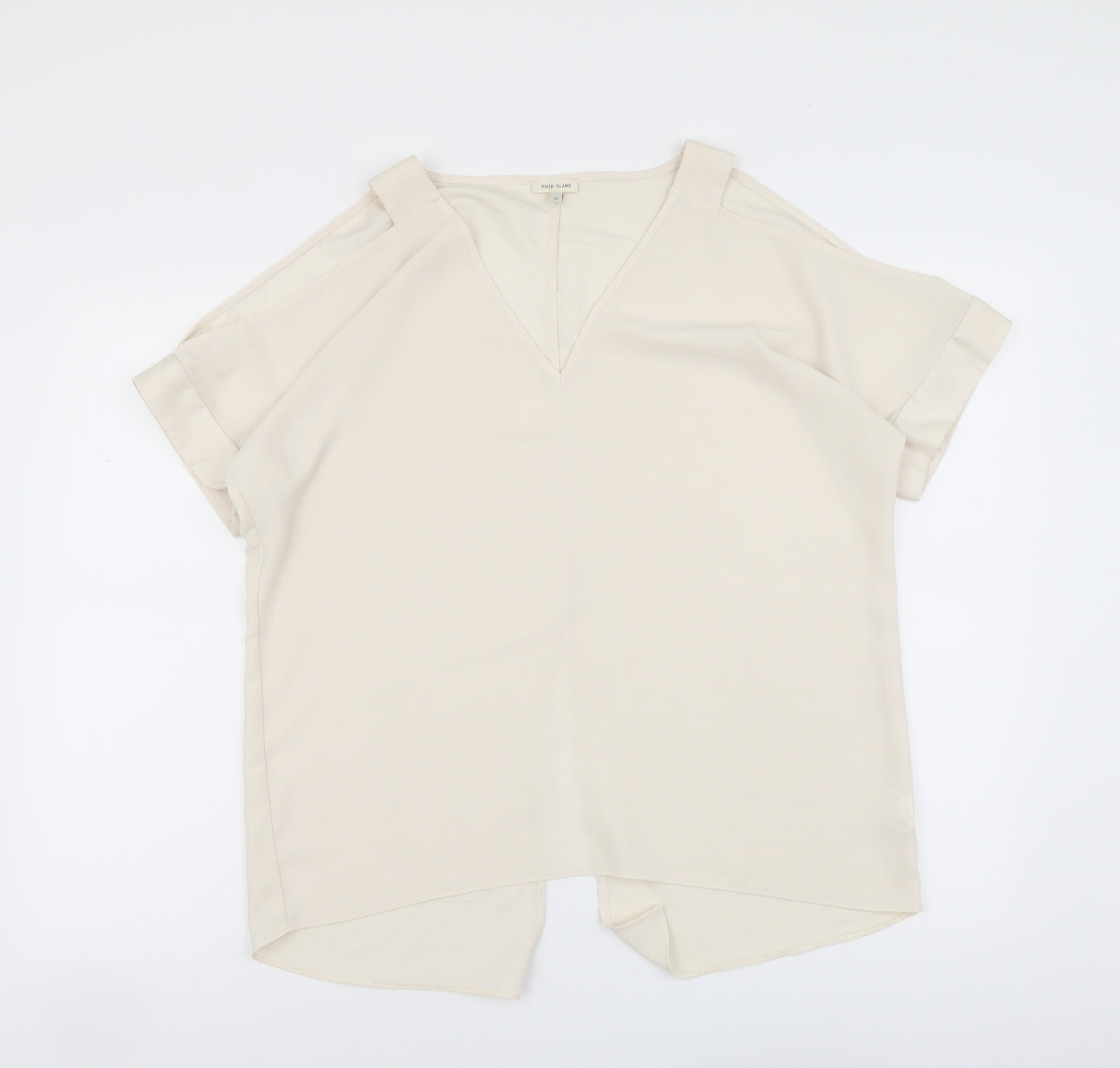 River Island Womens Beige Polyester Basic Blouse Size 12 V-Neck