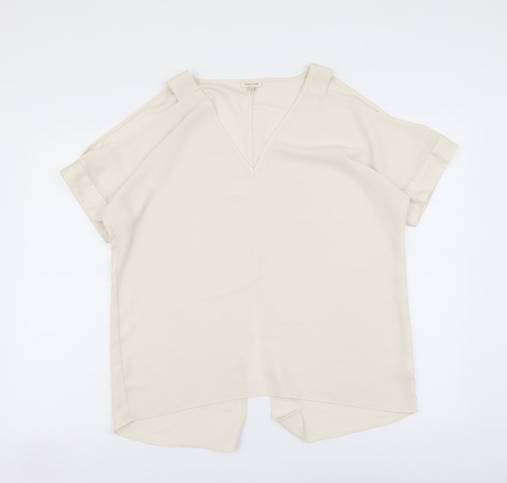 River Island Womens Beige Polyester Basic Blouse Size 12 V-Neck