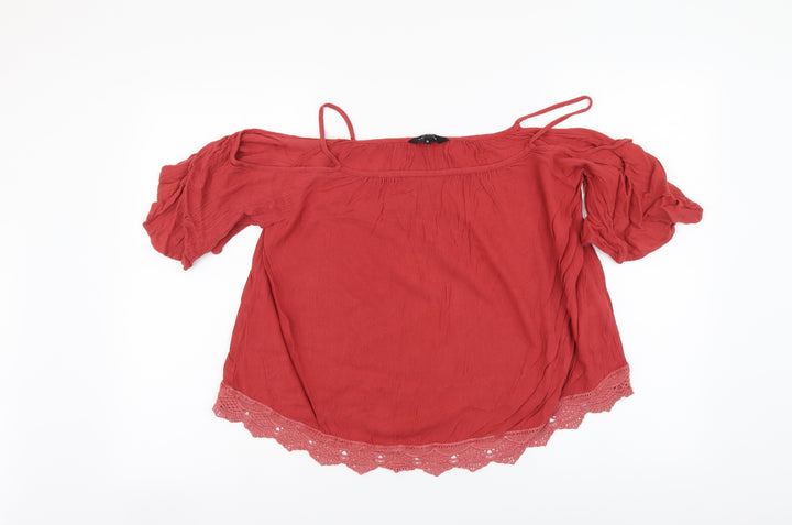 New Look Womens Red Viscose Basic Blouse Size 12 Round Neck