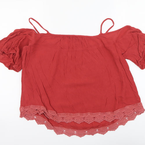 New Look Womens Red Viscose Basic Blouse Size 12 Round Neck