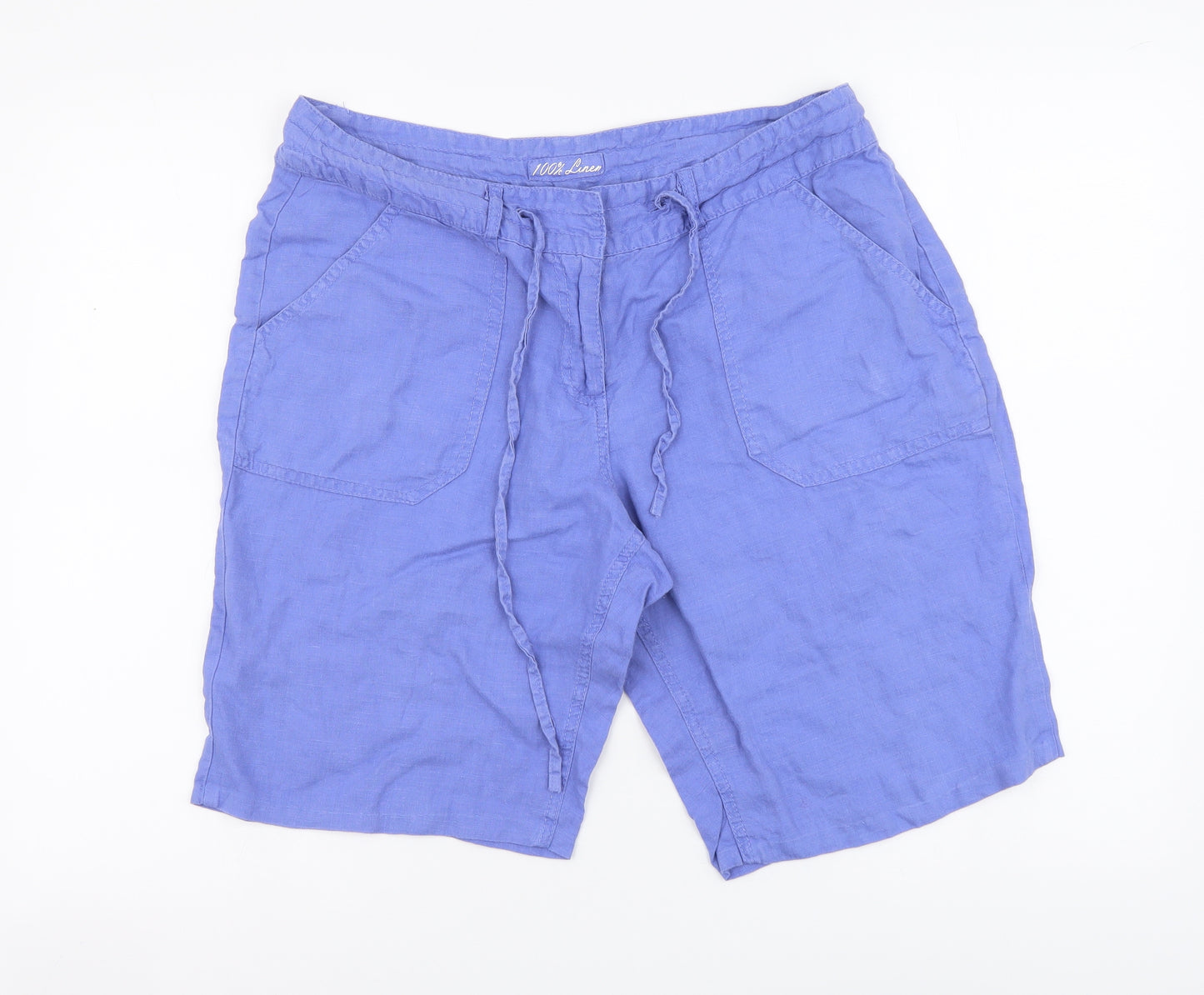 Atmosphere Womens Blue Linen Bermuda Shorts Size 14 L10 in Regular Button
