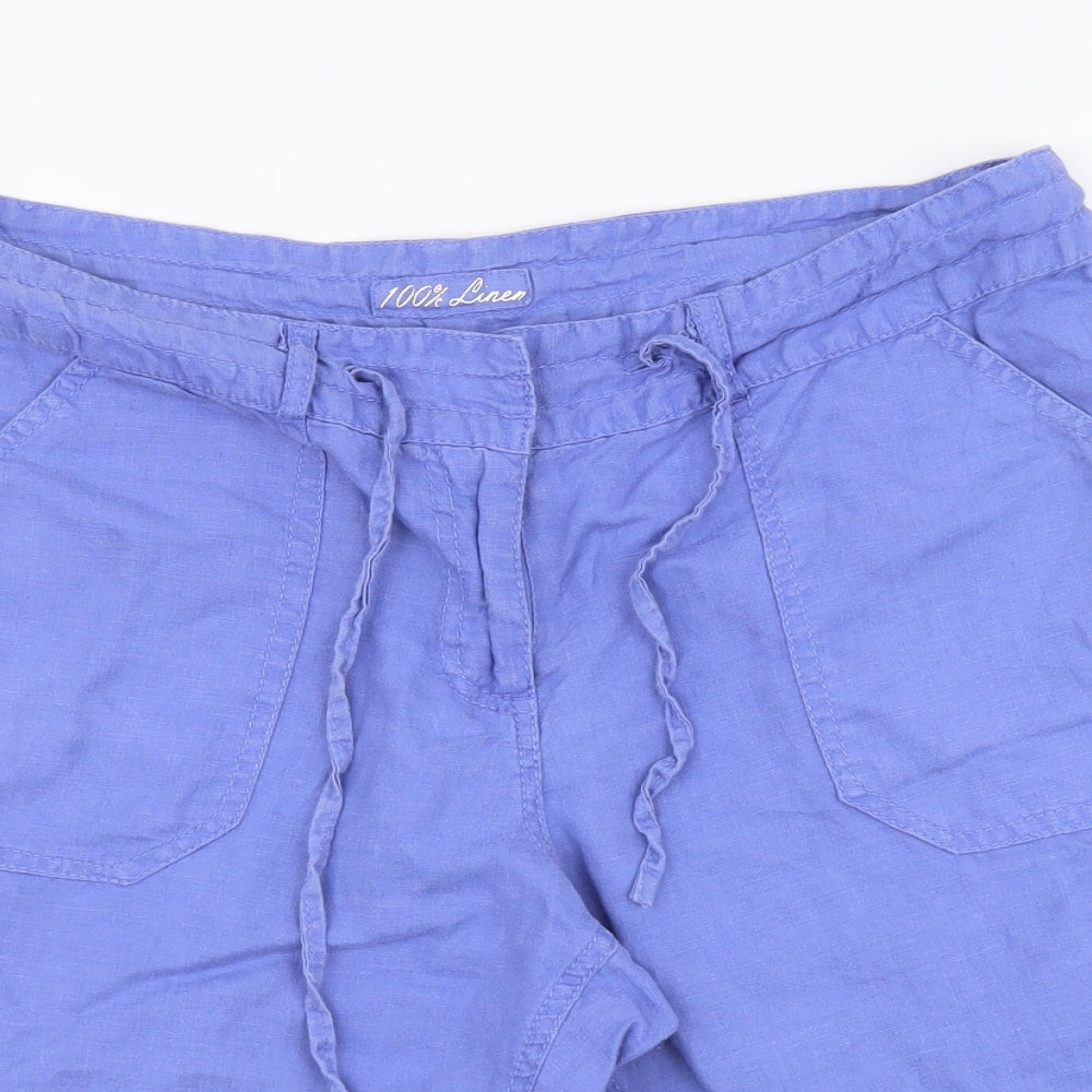 Atmosphere Womens Blue Linen Bermuda Shorts Size 14 L10 in Regular Button