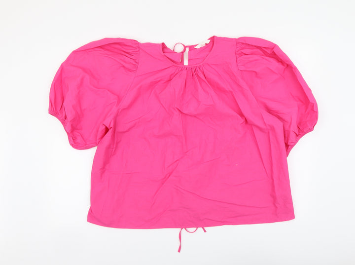 H&M Womens Pink Cotton Basic Blouse Size L Round Neck
