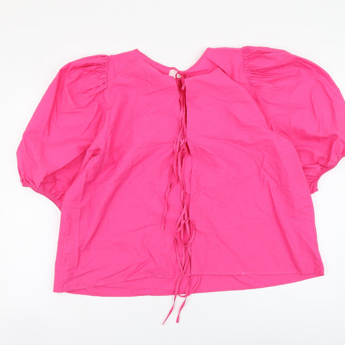 H&M Womens Pink Cotton Basic Blouse Size L Round Neck