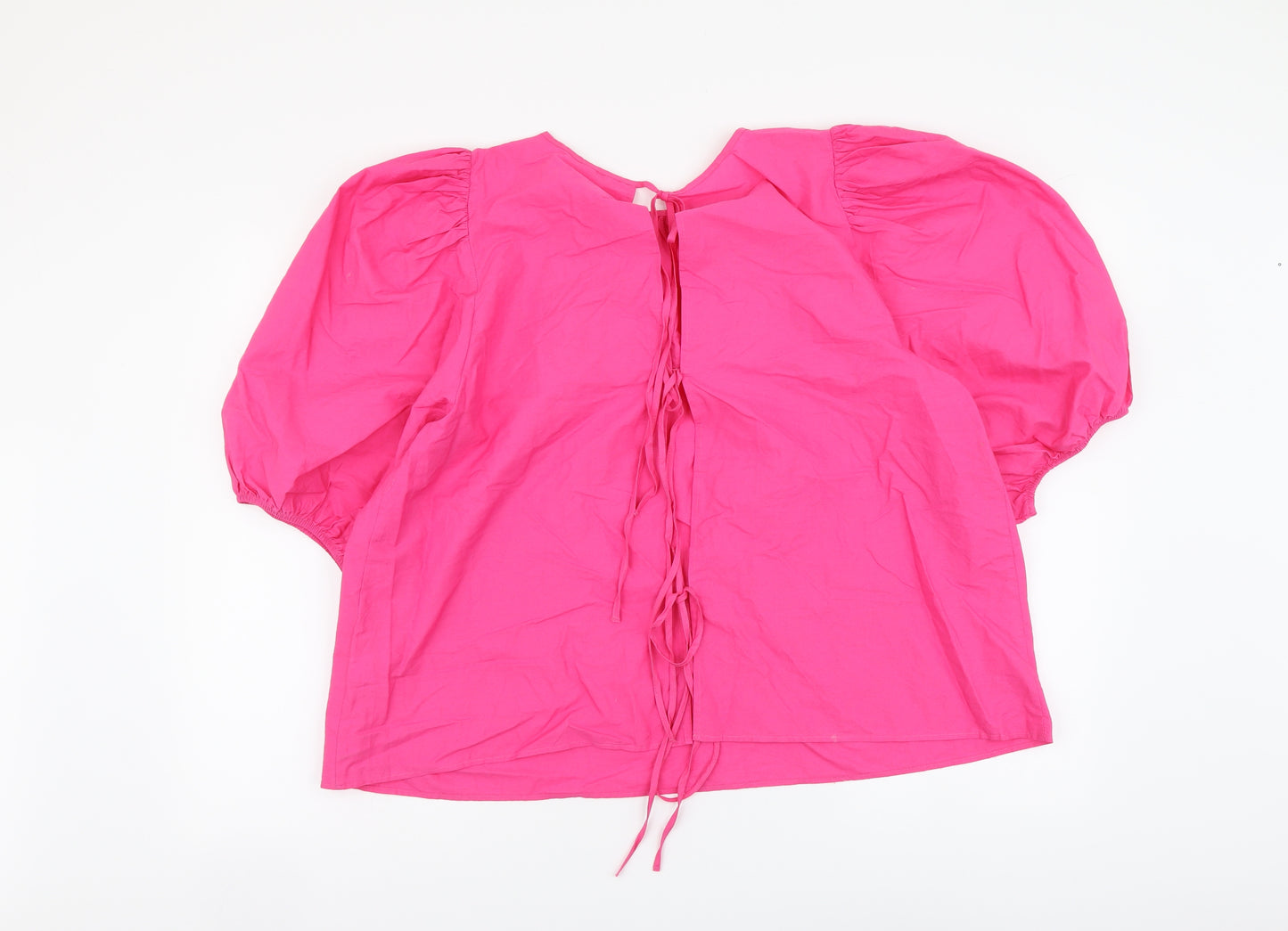 H&M Womens Pink Cotton Basic Blouse Size L Round Neck