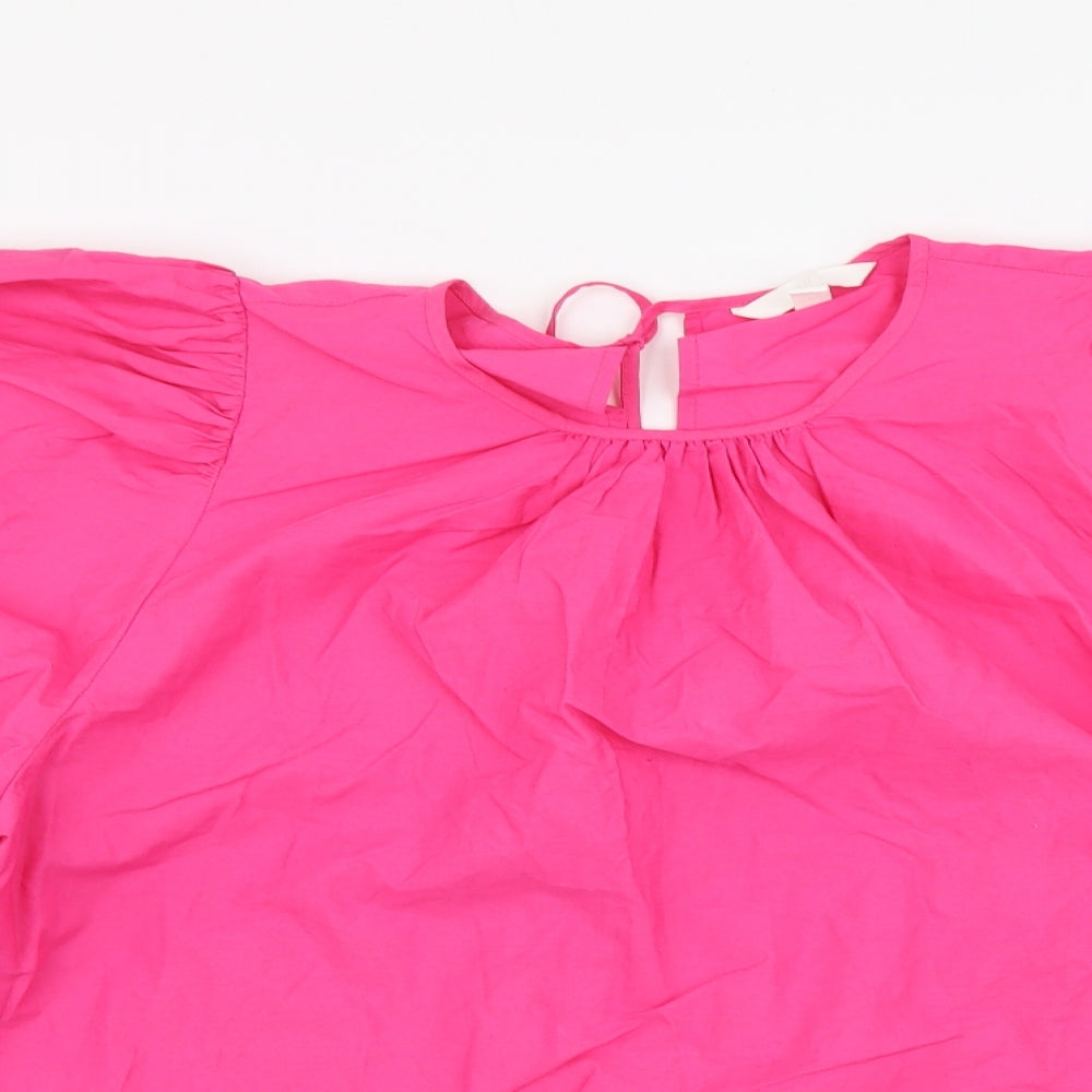 H&M Womens Pink Cotton Basic Blouse Size L Round Neck