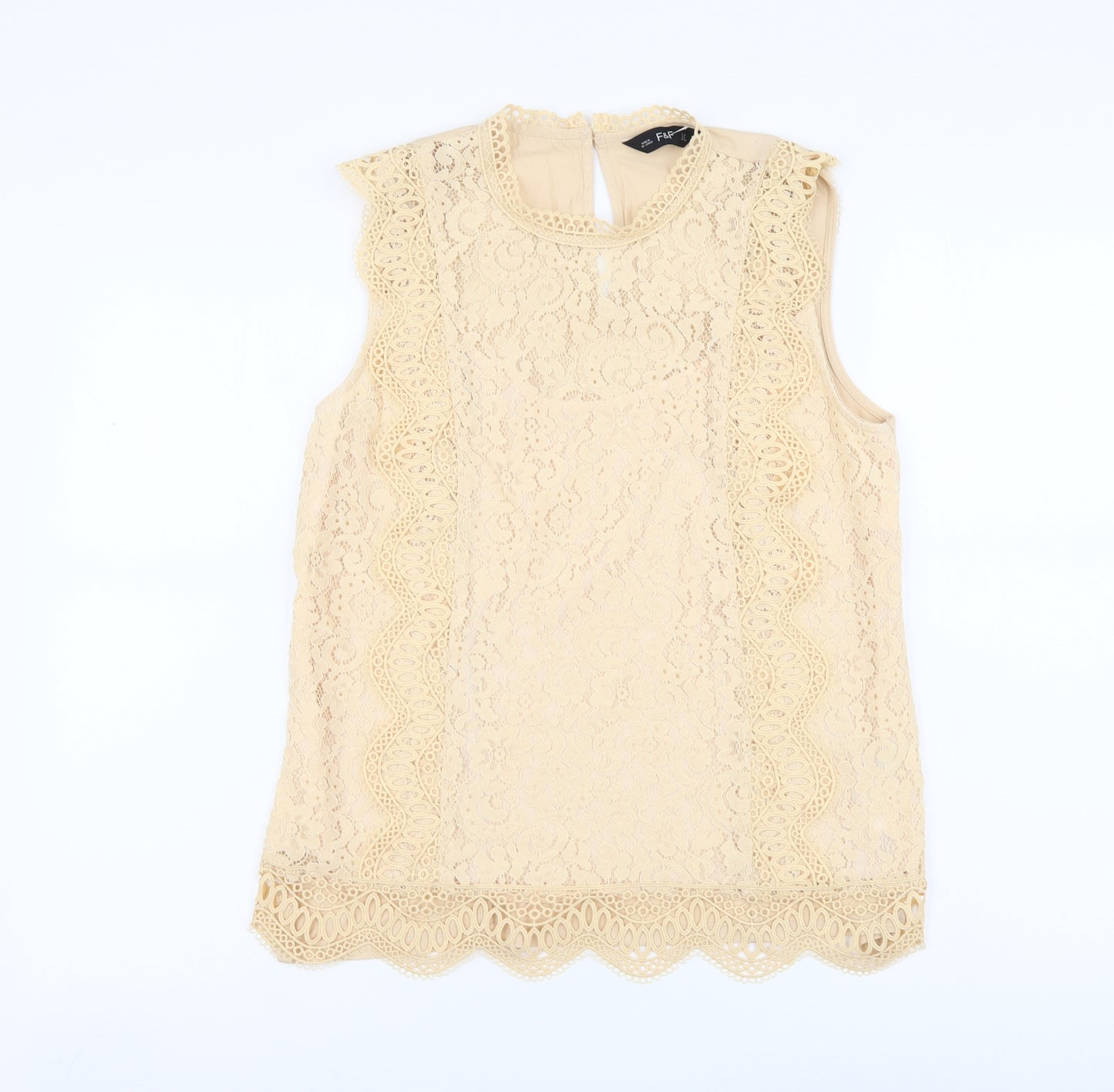 F&F Womens Beige Nylon Basic Blouse Size 12 Mock Neck
