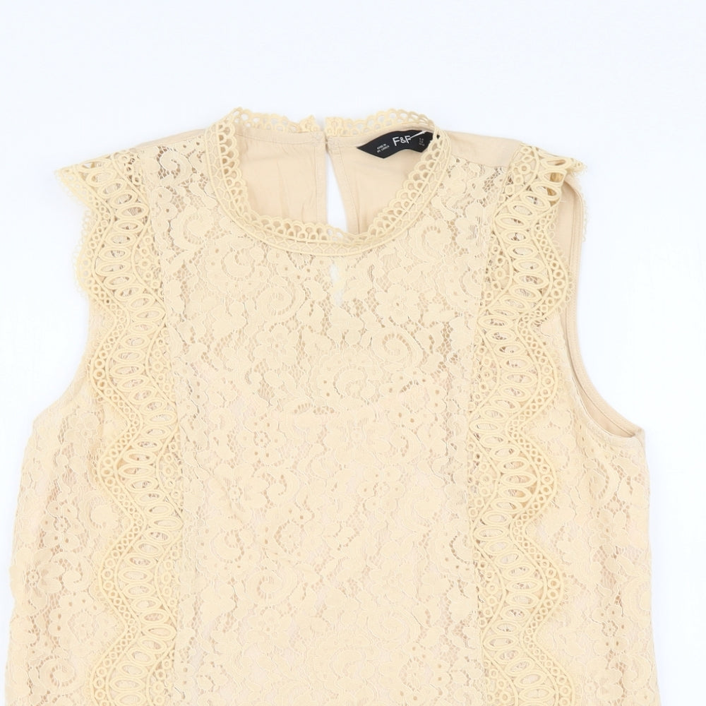 F&F Womens Beige Nylon Basic Blouse Size 12 Mock Neck