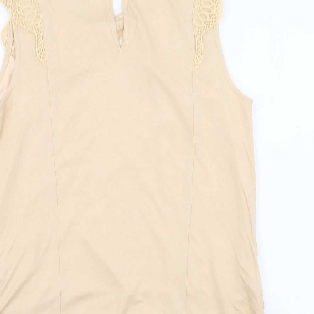 F&F Womens Beige Nylon Basic Blouse Size 12 Mock Neck