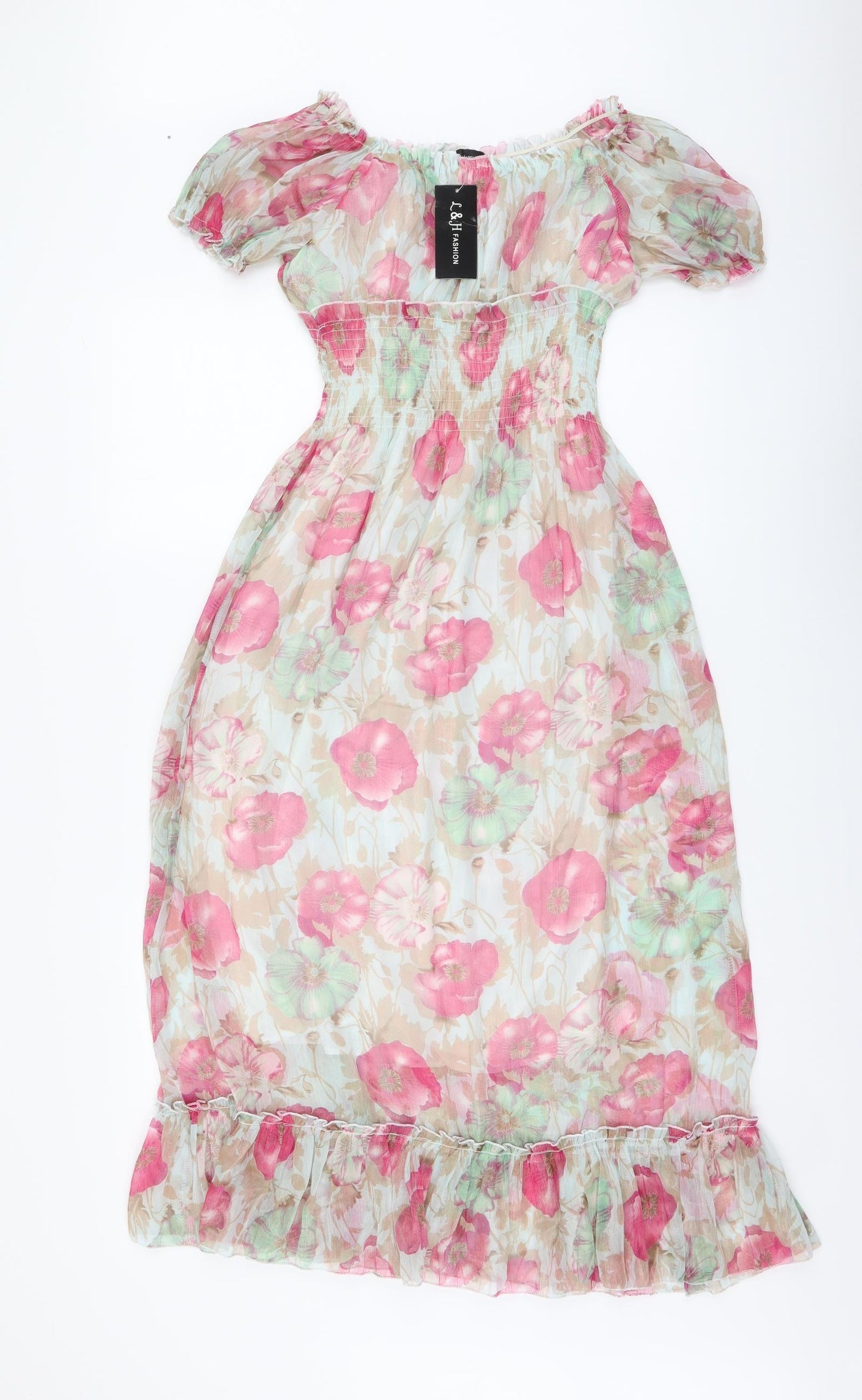 L&H Fashion Womens Multicoloured Floral Polyester A-Line Size M Square Neck Pullover