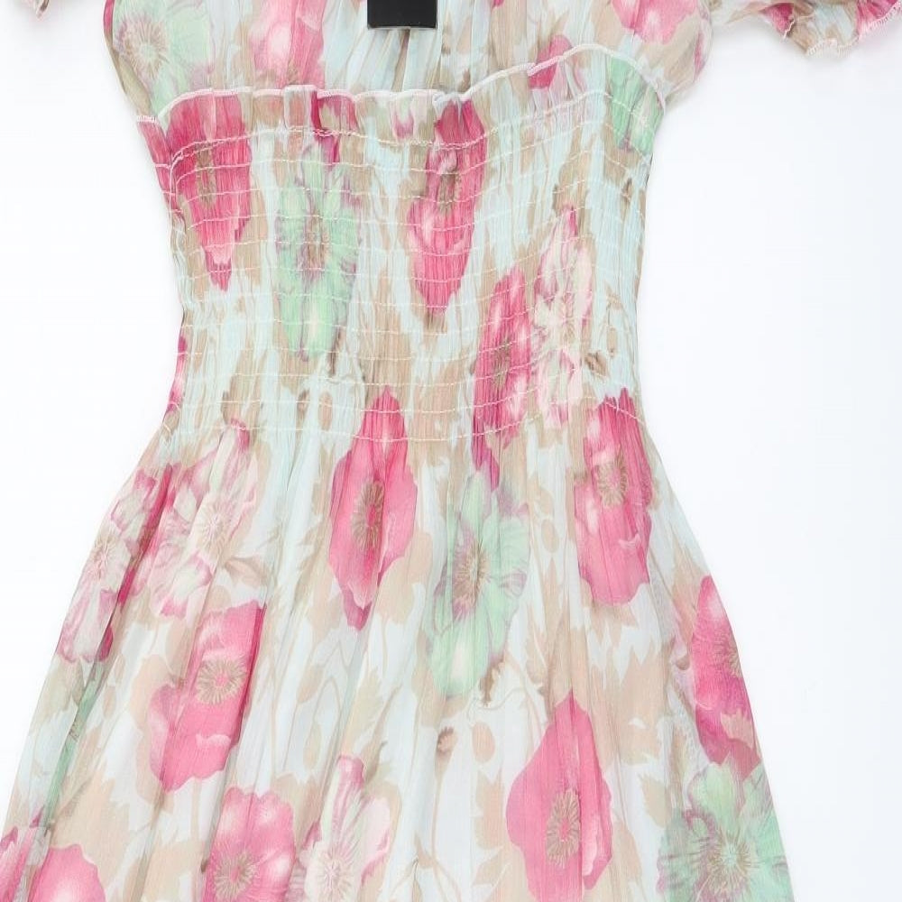 L&H Fashion Womens Multicoloured Floral Polyester A-Line Size M Square Neck Pullover