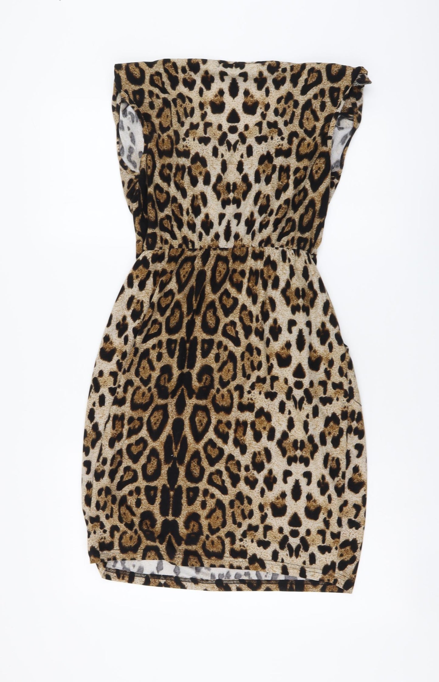 Mela London Womens Brown Animal Print Polyester A-Line Size 10 V-Neck Pullover - Leopard pattern