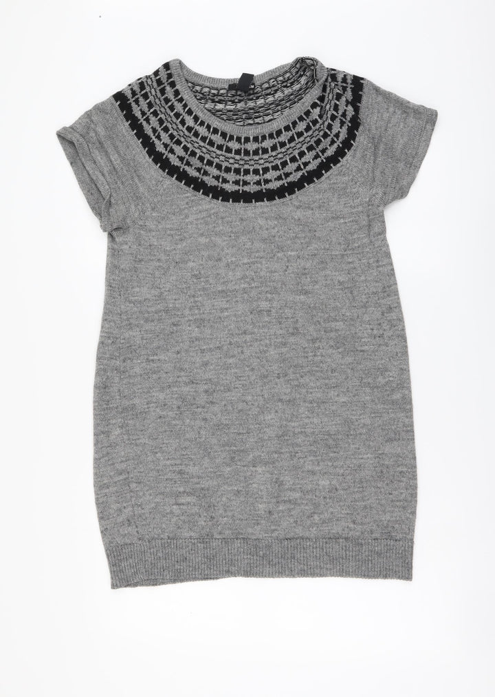 H&M Womens Grey Round Neck Acrylic Tunic Jumper Size M
