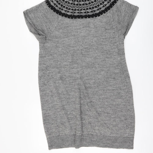 H&M Womens Grey Round Neck Acrylic Tunic Jumper Size M