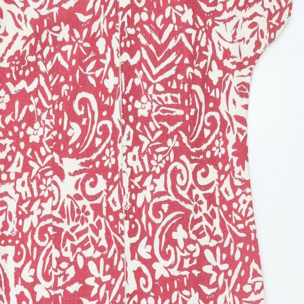 TU Womens Red Geometric Cotton A-Line Size 12 Round Neck Pullover