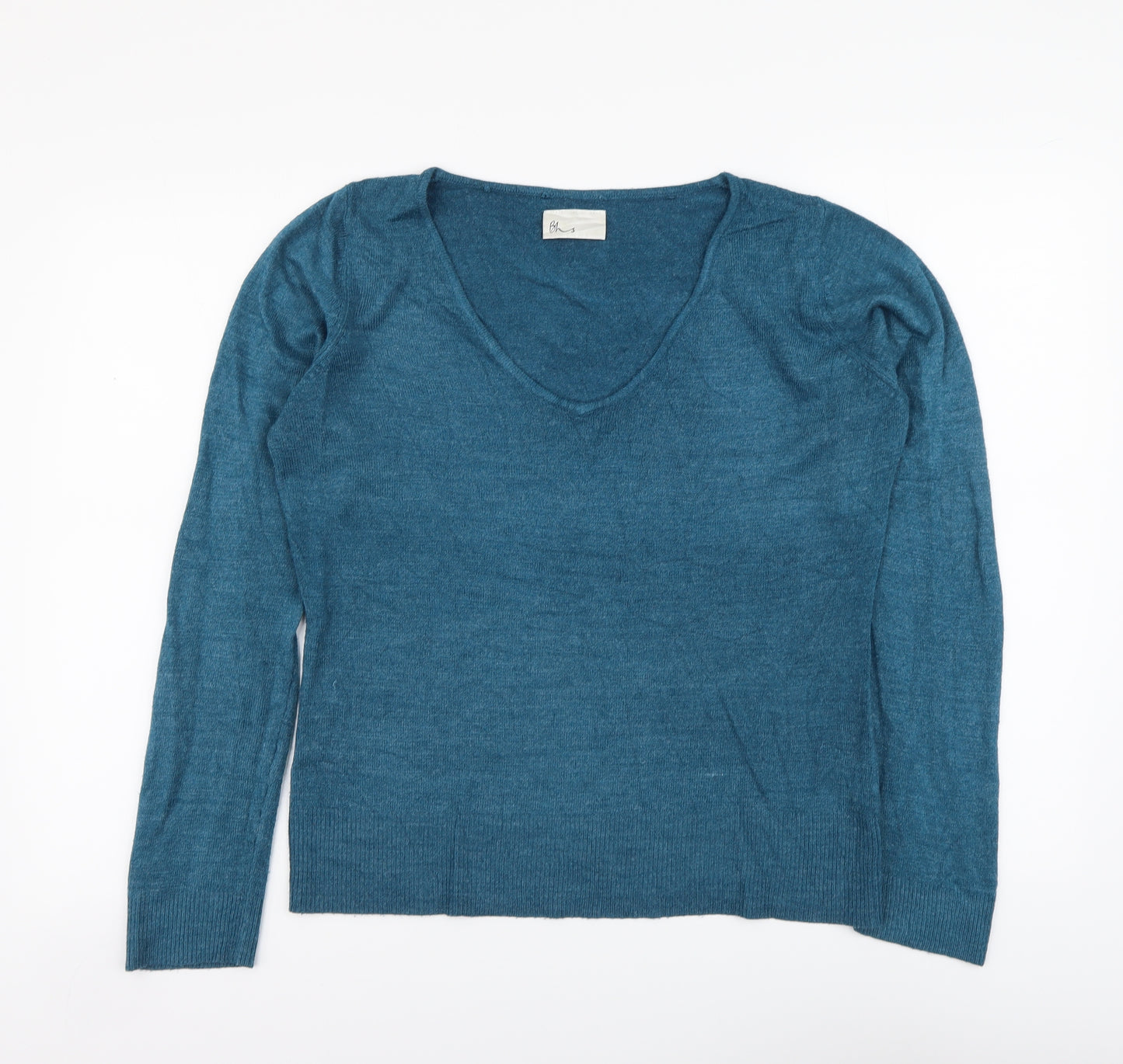 BHS Womens Blue V-Neck Acrylic Pullover Jumper Size 12