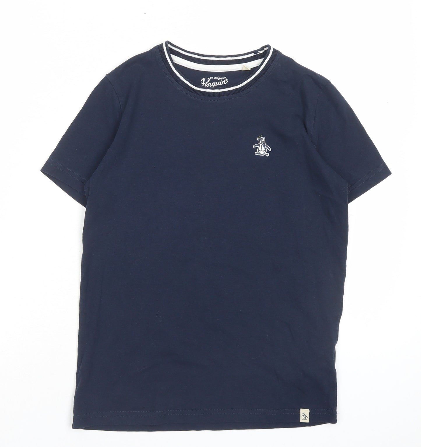Penguin Boys Blue Cotton Basic Button-Up Size 9-10 Years Crew Neck Pullover