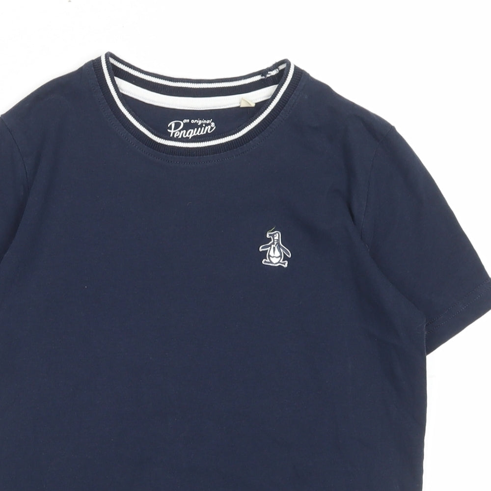 Penguin Boys Blue Cotton Basic Button-Up Size 9-10 Years Crew Neck Pullover