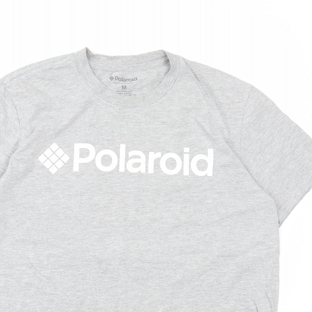Polaroid Mens Grey Cotton T-Shirt Size M Crew Neck